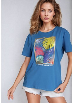 Niebieski Klasyczny Bawełniany T-shirt z Wakacyjnym Nadrukiem Zaronea ze sklepu Born2be Odzież w kategorii Bluzki damskie - zdjęcie 173731575