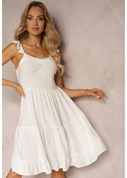 Biała Rozkloszowana Sukienka na Ramiączkach z Falbanką Remati ze sklepu Renee odzież w kategorii Sukienki - zdjęcie 173735049