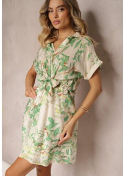 Zielona Sukienka z Wiązaniem w Talii Ozdobiona Abstrakcyjnym Printem Namsalia ze sklepu Renee odzież w kategorii Sukienki - zdjęcie 173735187