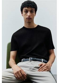 H & M - Dzianinowy T-shirt Regular Fit - Czarny ze sklepu H&M w kategorii T-shirty męskie - zdjęcie 173735308