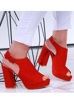 Czerwone damskie sandały na obcasie i platformie /H2-B1-2 6001 S197/ ze sklepu Pantofelek24.pl w kategorii Sandały damskie - zdjęcie 173737275