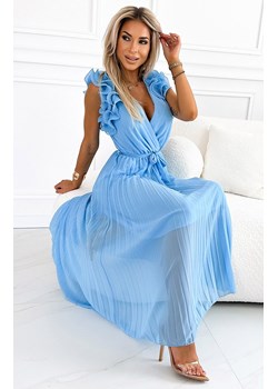Plisowana szyfonowa sukienka midi z falbankami 549-2 Mirabella, Kolor błękitny, Rozmiar one size, NUMOCO BASIC ze sklepu Primodo w kategorii Sukienki - zdjęcie 173740785