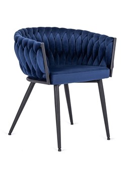 Granatowe welurowe plecione krzesło fotelowe - Hado ze sklepu Edinos.pl w kategorii Krzesła - zdjęcie 173744058