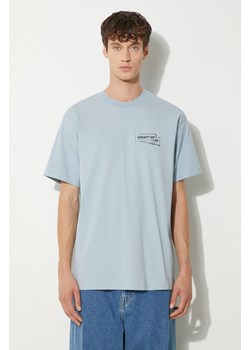 Carhartt WIP t-shirt bawełniany Stamp męski kolor niebieski z nadrukiem I033670.13G06 ze sklepu PRM w kategorii T-shirty męskie - zdjęcie 173745187