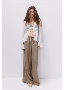H & M - Spodnie bez zapięcia z domieszką lnu - Beżowy ze sklepu H&M w kategorii Spodnie damskie - zdjęcie 173745735