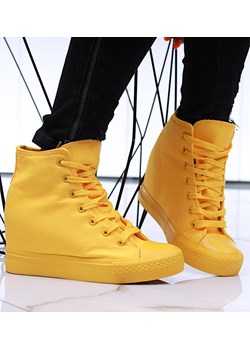 Żółte trampki sneakersy na koturnie /E9-3 13543 G9-8/ ze sklepu Pantofelek24.pl w kategorii Trampki damskie - zdjęcie 173747656