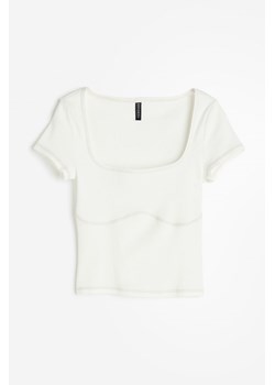 H & M - Flatlock-seam ribbed top - Biały ze sklepu H&M w kategorii Bluzki damskie - zdjęcie 173748078