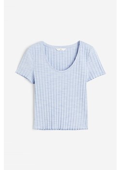H & M - Prążkowany T-shirt z głębokim dekoltem - Niebieski ze sklepu H&M w kategorii Bluzki damskie - zdjęcie 173748099