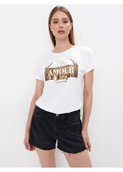 Mohito - Bawełniana koszulka z nadrukiem - biały ze sklepu Mohito w kategorii Bluzki damskie - zdjęcie 173749737