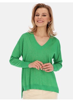 Zielony połyskujący sweter z wydłużonym tyłem L'AF Bela ze sklepu Eye For Fashion w kategorii Swetry damskie - zdjęcie 173751366