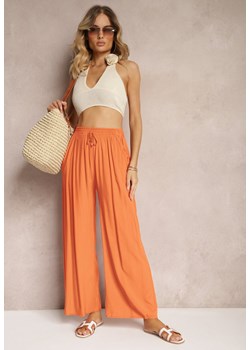 Pomarańczowe Szerokie Spodnie z Gumką i Wiązaniem w Pasie Gamina ze sklepu Renee odzież w kategorii Spodnie damskie - zdjęcie 173752875
