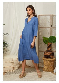Lin Passion Lniana sukienka w kolorze niebieskim ze sklepu Limango Polska w kategorii Sukienki - zdjęcie 173753088