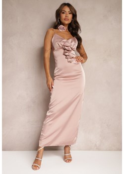 Różowa Dopasowana Sukienka na Ramiączkach z Regulacją Ozdobiona Broszką i Falbaną Vimaritha ze sklepu Renee odzież w kategorii Sukienki - zdjęcie 173755447