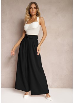 Czarne Garniturowe Spodnie z Szerokimi Nogawkami i Paskiem Wastorea ze sklepu Renee odzież w kategorii Spodnie damskie - zdjęcie 173755457