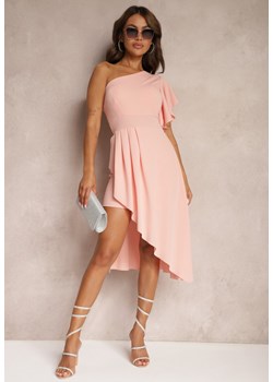 Różowa Asymetryczna Sukienka Wieczorowa na Jedno Ramię Ozdobiona Falbankami Vimasira ze sklepu Renee odzież w kategorii Sukienki - zdjęcie 173755556