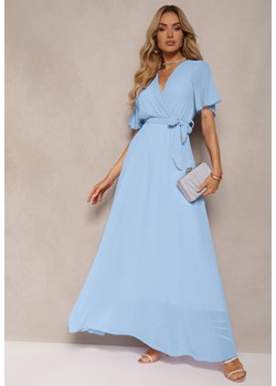 Niebieska Plisowana Sukienka z Kopertowym Dekoltem i Gumką w Talii Dimitris ze sklepu Renee odzież w kategorii Sukienki - zdjęcie 173755659