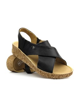 Skórzane sandały damskie na platformie - HELIOS Komfort 132, czarne ze sklepu ulubioneobuwie w kategorii Sandały damskie - zdjęcie 173758146