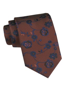 Męski Krawat - Angelo di Monti - Brązowy, Niebieskie Róże KRADM2160 ze sklepu JegoSzafa.pl w kategorii Krawaty - zdjęcie 173758315