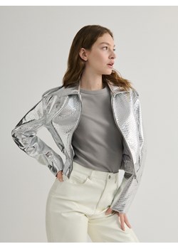 Reserved - Metaliczna kurtka z imitacji skóry - srebrny ze sklepu Reserved w kategorii Kurtki damskie - zdjęcie 173765957
