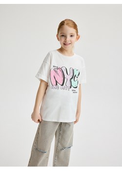 Reserved - T-shirt z nadrukiem - złamana biel ze sklepu Reserved w kategorii Bluzki dziewczęce - zdjęcie 173765969