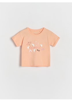 Reserved - Bawełniany t-shirt z nadrukiem - brzoskwiniowy ze sklepu Reserved w kategorii Koszulki niemowlęce - zdjęcie 173766425