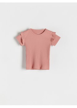 Reserved - Prążkowana bluzka z falbanami - miedziany ze sklepu Reserved w kategorii Koszulki niemowlęce - zdjęcie 173766736