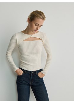 Reserved - Sweter z ozdobnym wycięciem - kremowy ze sklepu Reserved w kategorii Swetry damskie - zdjęcie 173767296