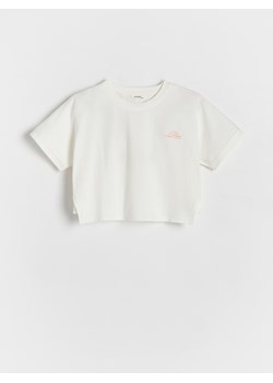 Reserved - T-shirt z nadrukiem - złamana biel ze sklepu Reserved w kategorii Bluzki dziewczęce - zdjęcie 173767557