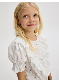 Reserved - Ażurowa bluzka z falbaną - złamana biel ze sklepu Reserved w kategorii Bluzki dziewczęce - zdjęcie 173768626