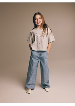 Reserved - Jeansy wide leg z aplikacją - niebieski ze sklepu Reserved w kategorii Spodnie dziewczęce - zdjęcie 173768827
