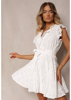 Biała Bawełniana Sukienka o Rozkloszowanym Kroju z Ażurowym Wzorem Dadea ze sklepu Renee odzież w kategorii Sukienki - zdjęcie 173776129