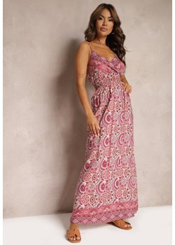 Różowa Sukienka w Stylu Boho na Ramiączkach z Gumką w Talii Felorea ze sklepu Renee odzież w kategorii Sukienki - zdjęcie 173776209