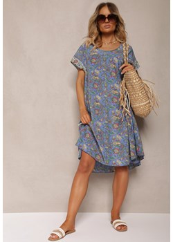 Niebieska Rozkloszowana Sukienka z Wiskozy w Kwiaty Rivanira ze sklepu Renee odzież w kategorii Sukienki - zdjęcie 173776215