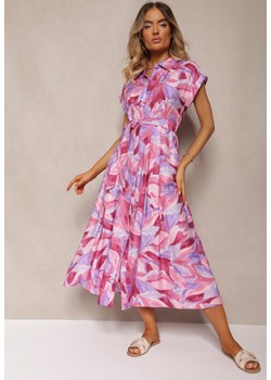 Różowa Koszulowa Sukienka z Materiałowym Paskiem i Gumką w Talii Vimaline ze sklepu Renee odzież w kategorii Sukienki - zdjęcie 173776479