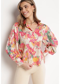 Beżowo-Różowa Koszula z Błyszczącym Abstrakcyjnym Wzorem Wilnaria ze sklepu Born2be Odzież w kategorii Koszule damskie - zdjęcie 173776619