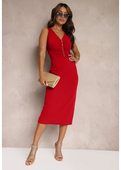 Czerwona Taliowana Sukienka Koktajlowa z Bawełny na Ramiączkach Wykończona Suwakiem Vimaray ze sklepu Renee odzież w kategorii Sukienki - zdjęcie 173777455