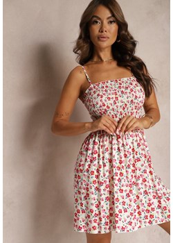Biało-Różowa Sukienka z Bawełny na Ramiączkach z Gumką w Pasie Vimalora ze sklepu Renee odzież w kategorii Sukienki - zdjęcie 173777465