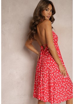 Czerwona Rozkloszowana Sukienka z Bawełny na Ramiączkach z Wiązaniem Melisbea ze sklepu Renee odzież w kategorii Sukienki - zdjęcie 173777495