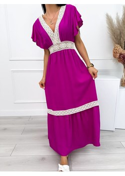 Fioletowa Sukienka Maxi z Ozdobnym Haftem ze sklepu ModnaKiecka.pl w kategorii Sukienki - zdjęcie 173778767