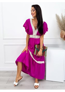 Fioletowa Sukienka Maxi z Ozdobnym Haftem ze sklepu ModnaKiecka.pl w kategorii Sukienki - zdjęcie 173778769