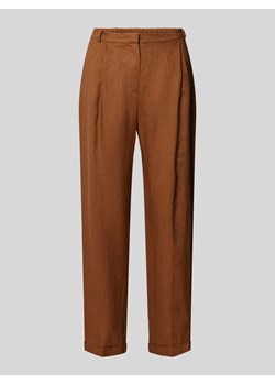 Spodnie lniane o kroju regular fit z zakładkami w pasie ze sklepu Peek&Cloppenburg  w kategorii Spodnie damskie - zdjęcie 173780515