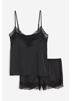 H & M - Satynowa piżama z koronką - Czarny ze sklepu H&M w kategorii Piżamy damskie - zdjęcie 173780589