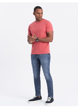 T-shirt męski klasyczny bawełniany BASIC - koralowy V17 OM-TSBS-0146 ze sklepu ombre w kategorii T-shirty męskie - zdjęcie 173785139