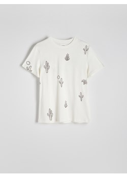 Reserved - T-shirt regular z nadrukiem allover - złamana biel ze sklepu Reserved w kategorii T-shirty męskie - zdjęcie 173787258