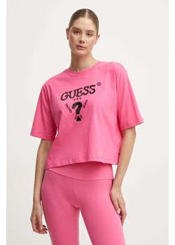 Guess t-shirt bawełniany AURLIE damski kolor różowy V4YI06 I3Z14 ze sklepu ANSWEAR.com w kategorii Bluzki damskie - zdjęcie 173788069