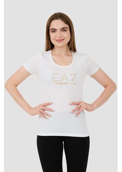 EA7 Biały t-shirt z cyrkoniami, Wybierz rozmiar L ze sklepu outfit.pl w kategorii Bluzki damskie - zdjęcie 173791629