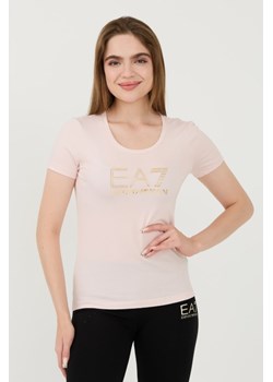 EA7 Różowy t-shirt z cyrkoniami, Wybierz rozmiar L ze sklepu outfit.pl w kategorii Bluzki damskie - zdjęcie 173791675