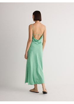 Reserved - Sukienka midi z wiskozy i lnu - jasnozielony ze sklepu Reserved w kategorii Sukienki - zdjęcie 173791989