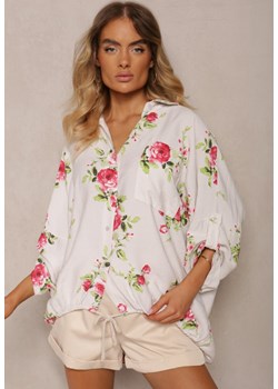 Biało-Różowa Wiskozowa Koszula Ściągana na Dole o Kwiatowym Wzorze Tinovis ze sklepu Renee odzież w kategorii Koszule damskie - zdjęcie 173793167