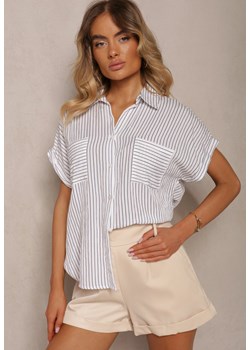 Biało-Granatowa Koszula w Paski z Krótkim Rękawem Vimorina ze sklepu Renee odzież w kategorii Koszule damskie - zdjęcie 173793317